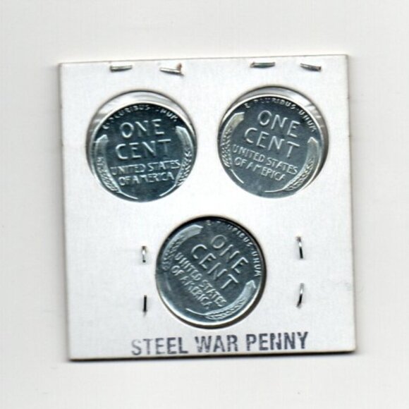 Lot of 3 1943 P,D,S Steel WWII Wheat Pennies... Uncirculated... In Sleeve - Picture 2 of 2